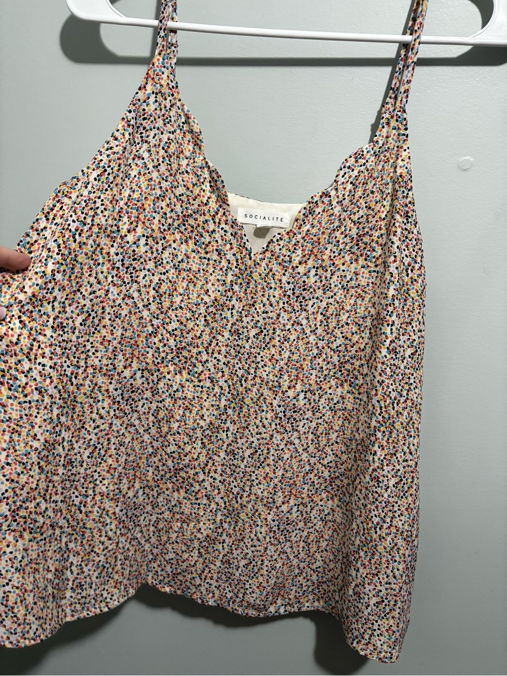 Socialite Cream Multicolor Confetti Print Scalloped neck Tank Top